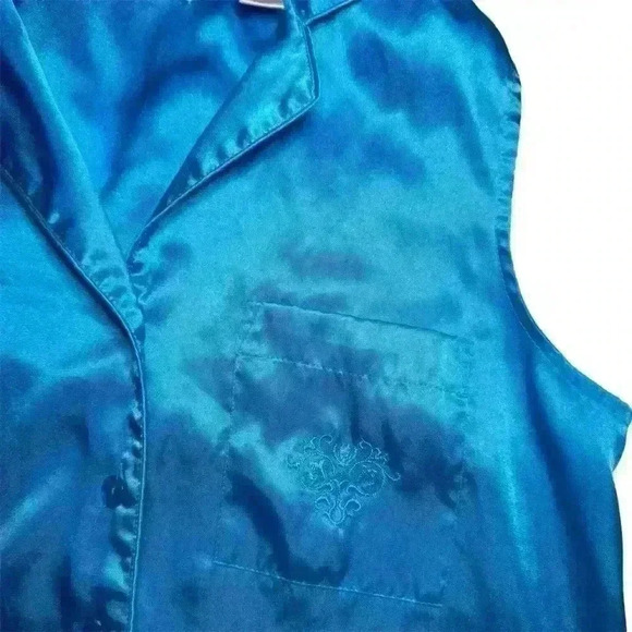 Valerie Stevens Satin Aqua 2 Piece Pajama Set Small - Picture 5 of 7
